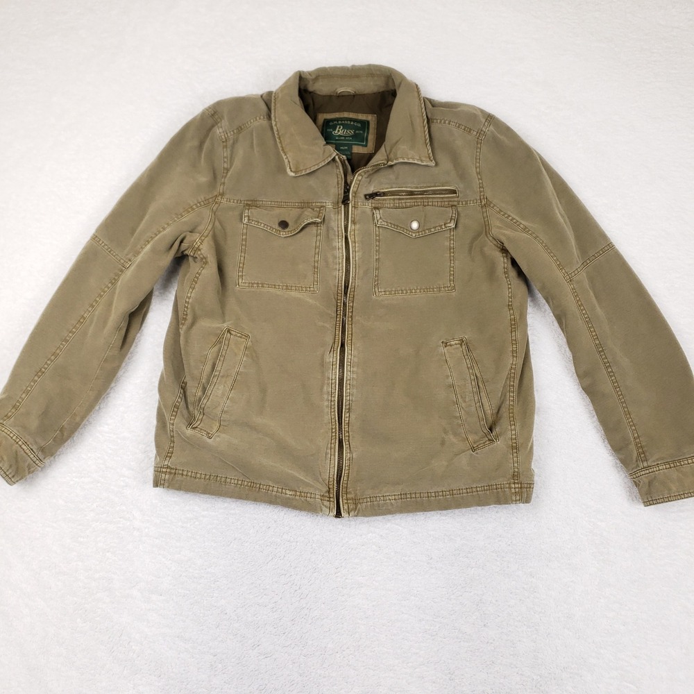 GH Bass Mens Utility Field Jacket Olive Green Canvas Quilted Lining Size M